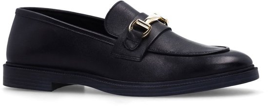 Manfield - Femme - Mocassins en cuir noir avec détail doré - Taille 37