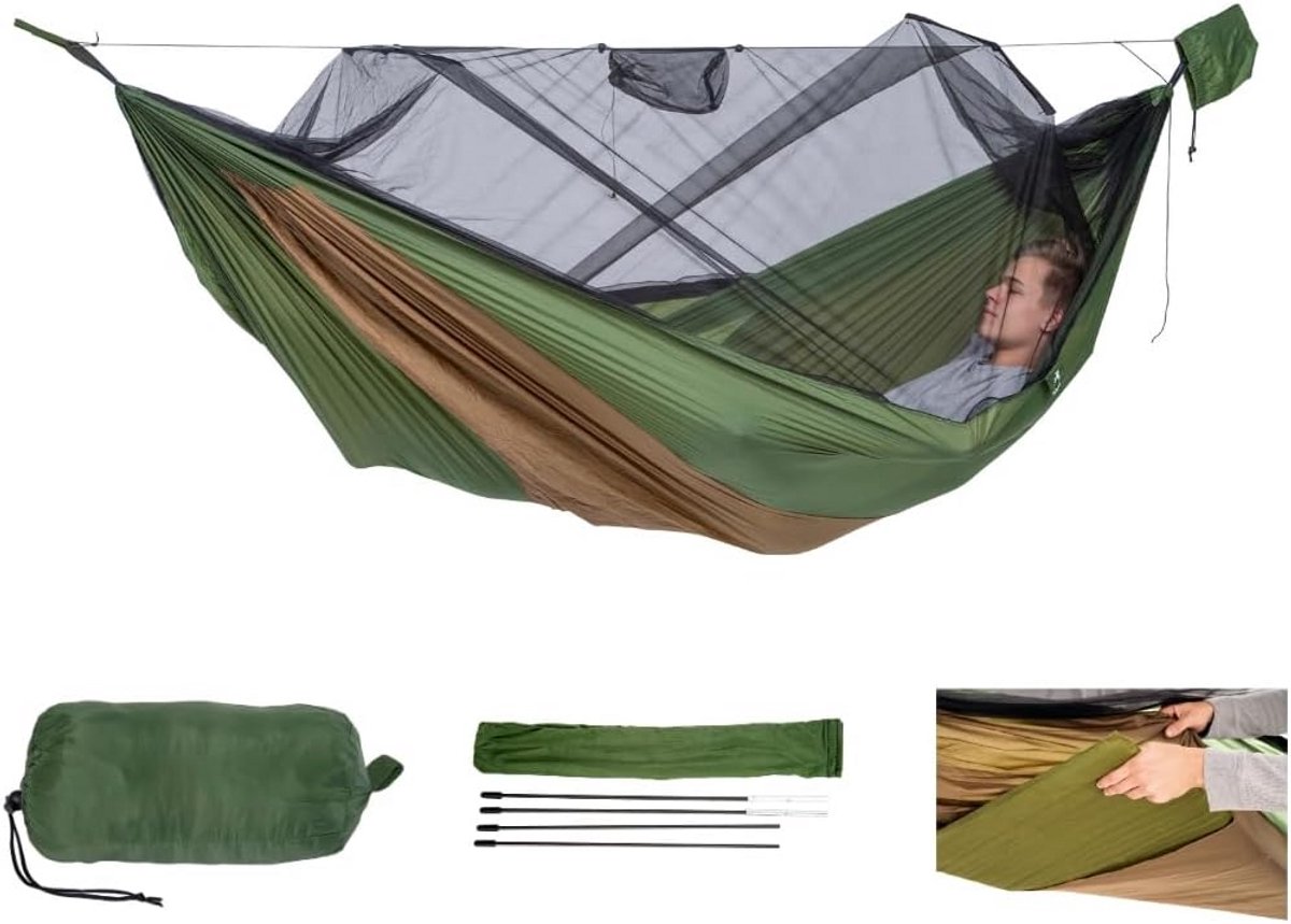 Ultralichte XXL Hangmat met Muskietennet en Isomat Insteekvak - 305x160 cm