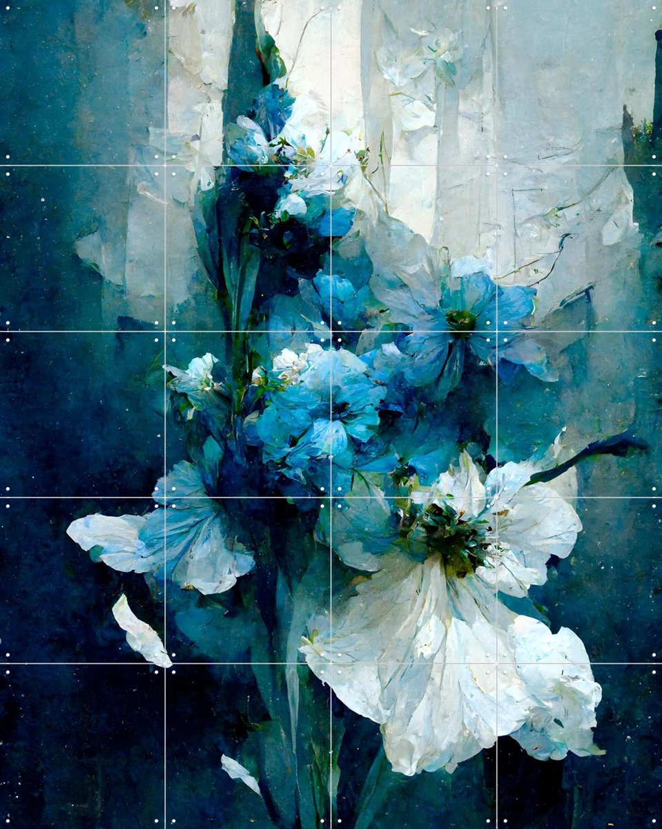 IXXI Blue Flower Bouquet, Treechild & Various - 80 x 100 cm - Gratis ophangtool - Grote wanddecoratie en posters - Olieverf, Impressionisme