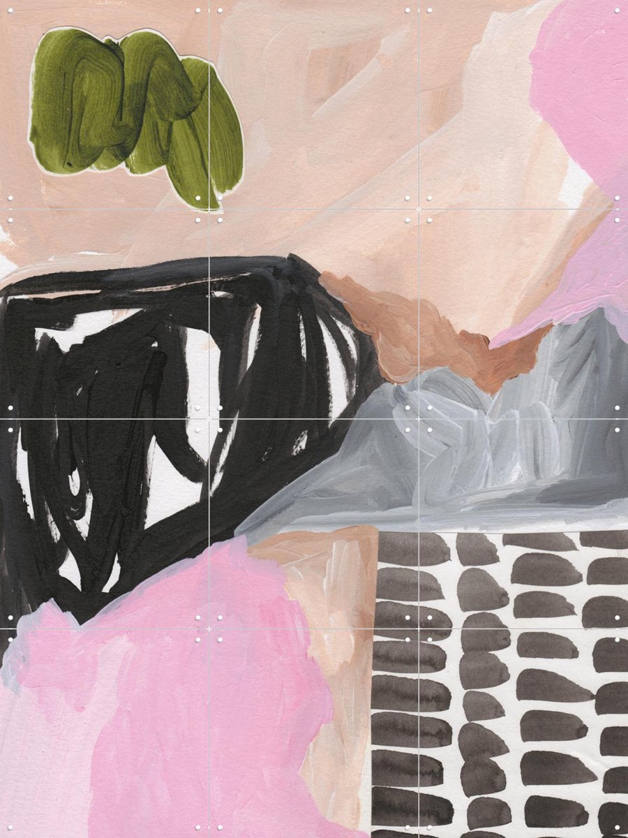 IXXI Black Ink & Pink Joy, Henriette Visscher - 60 x 80 cm - Gratis ophangtool - Grote wanddecoratie en posters - Speels, Olieverf, Kleurrijk
