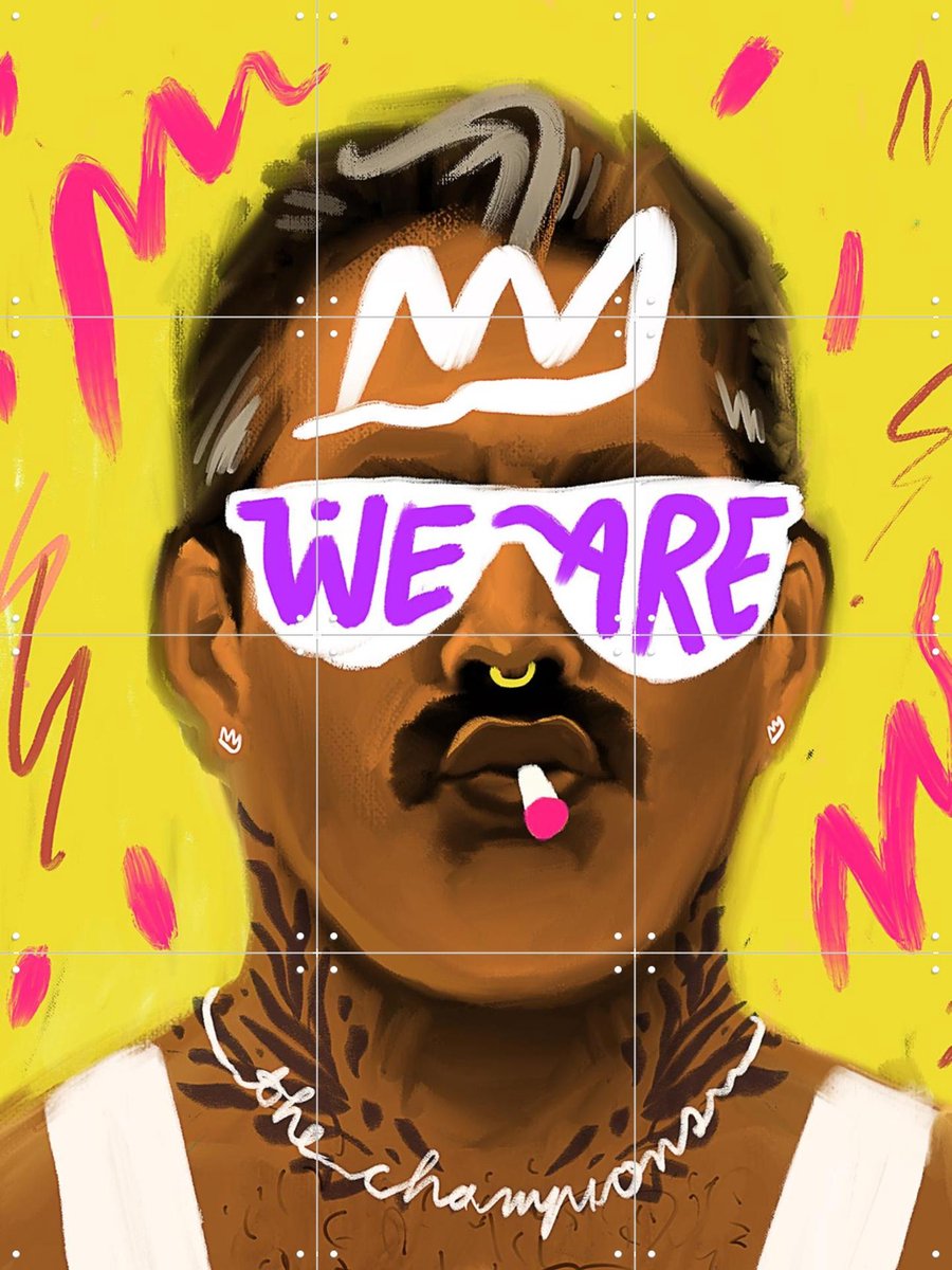 IXXI Freddie Mercury, Pop-art by Tadej - 60 x 80 cm - Gratis ophangtool - Grote wanddecoratie en posters - Speels, Pop art, Digitale Kunst, Kleurrijk