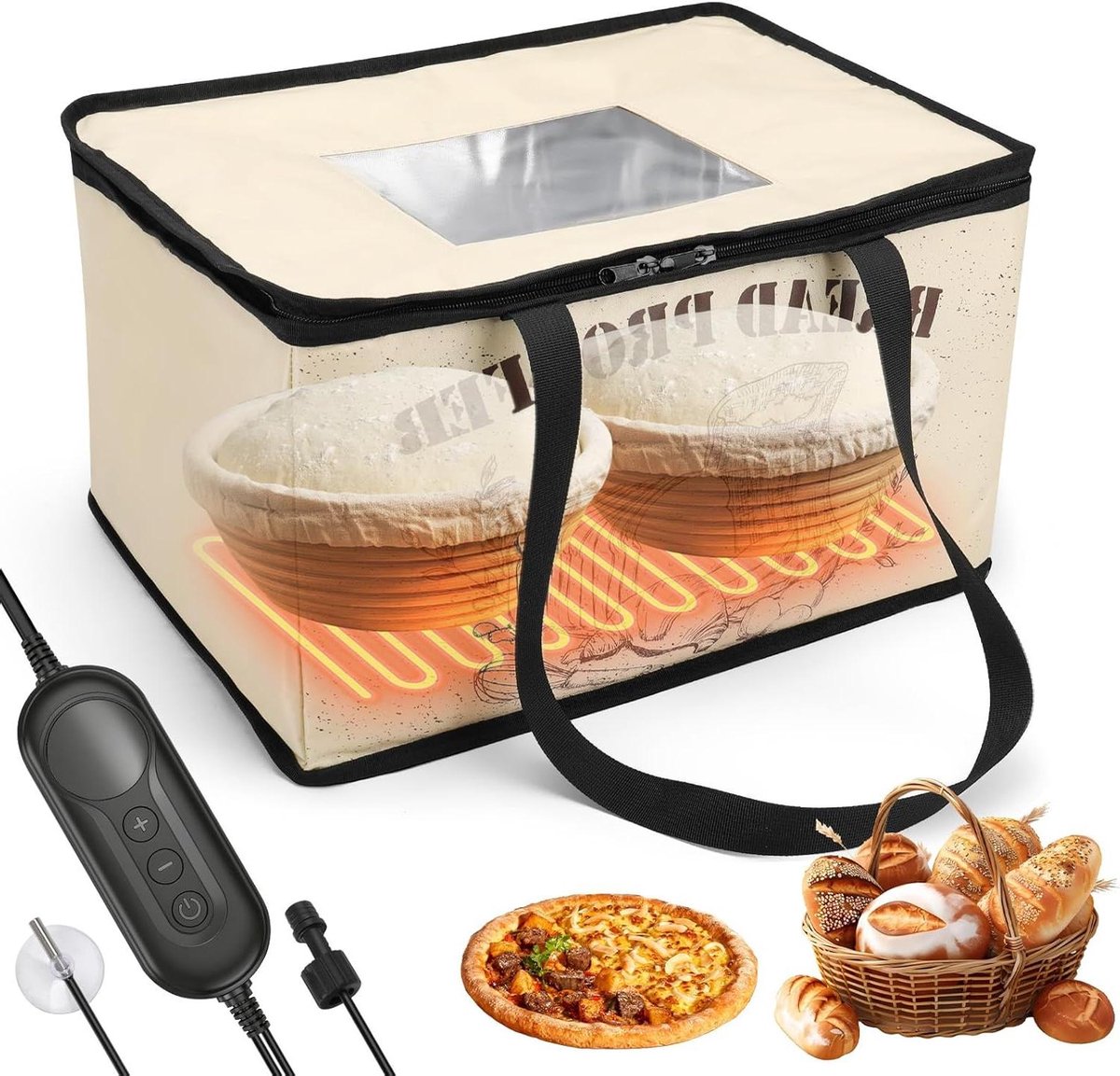 Gistbox broodtrommel met verwarming en timer, 30 liter capaciteit, temperatuursensor.