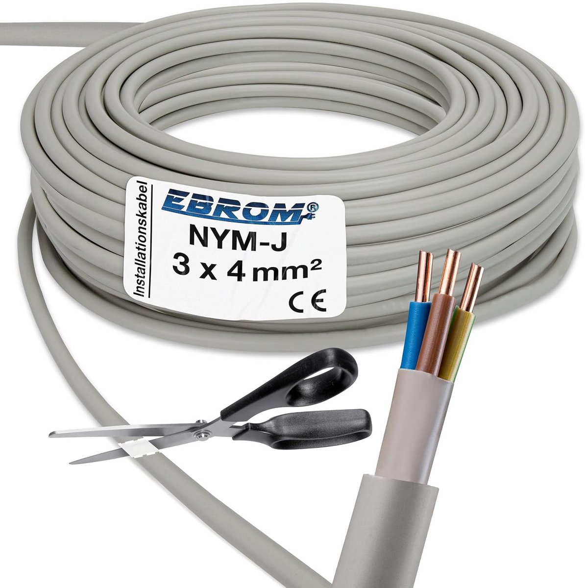 Installatiekabel NYM-J 3x4 mm huis en vochtige ruimtes per meter