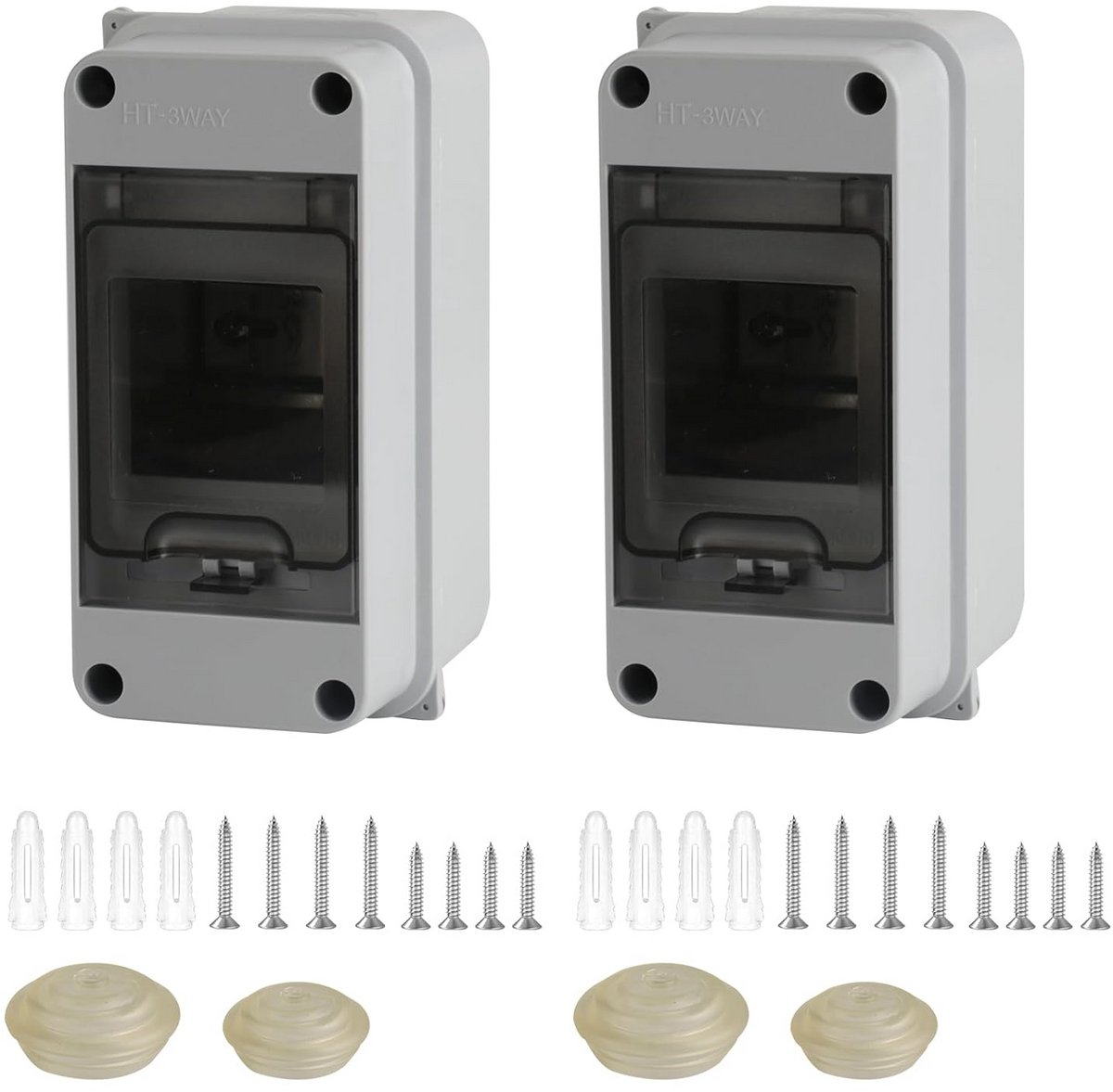 Set van 2 Opbouw Zekeringkasten IP65 voor Buiten en Vochtige Ruimtes, 1 Rij, 3 Modules
