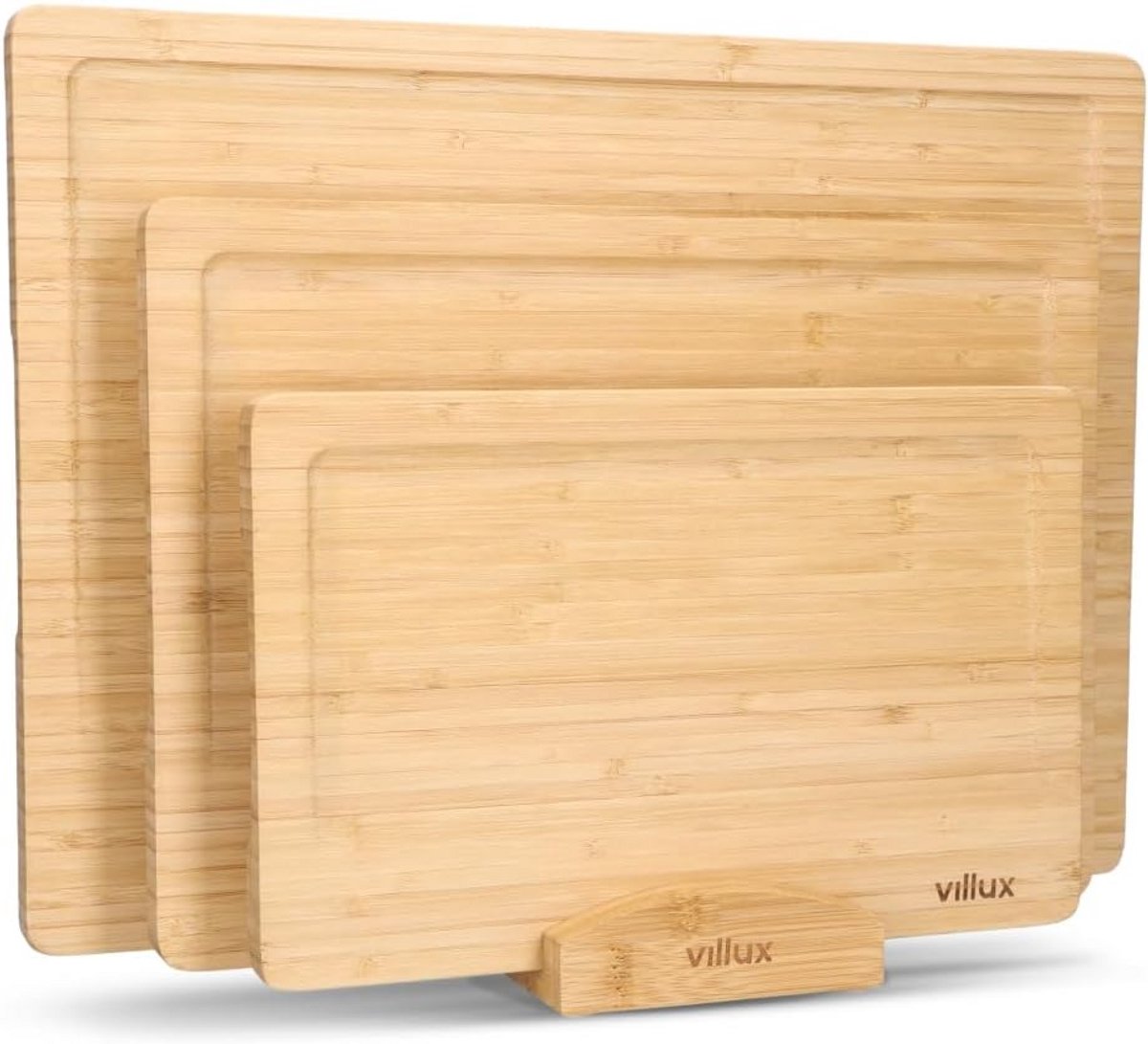 Set van 3 Houten Snijplanken Bamboe - Verschillende Maten & Houder