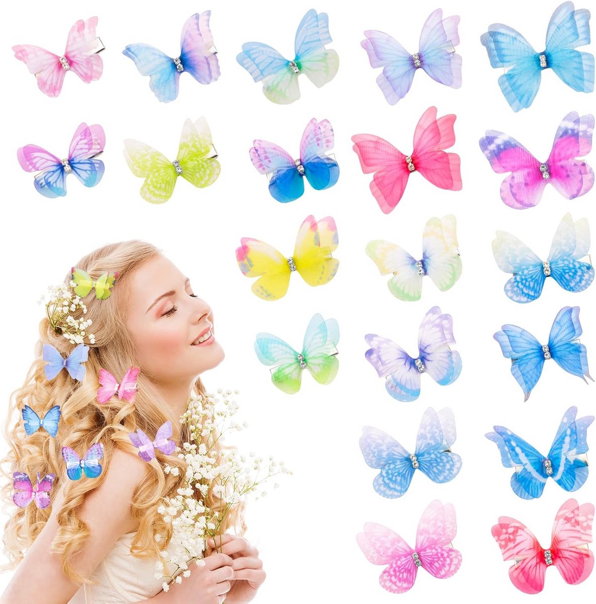 20 Stuks Vlinder Haarspeldjes Glitter en 3D Haaraccessoires voor Dames en Meisjes