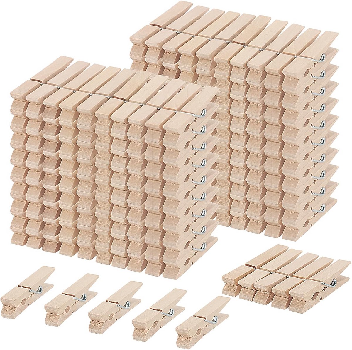 200 Stuks Grote Wasknijpers van Hout - Ideaal voor Waslijn en Knutselen