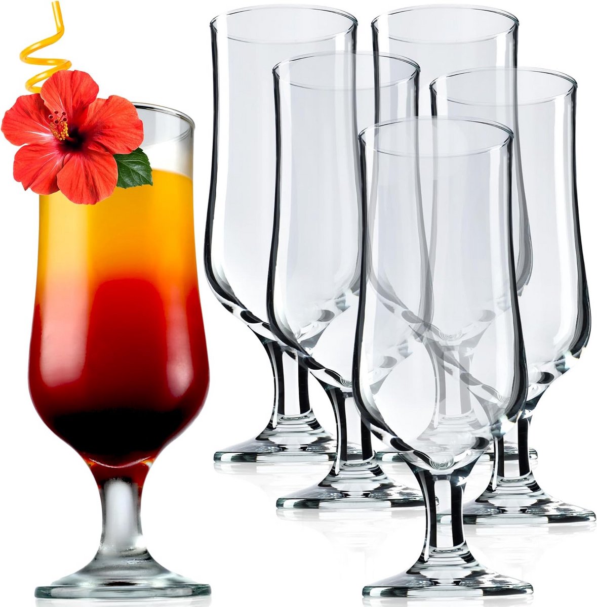 Set van 6 Lange Drinkglazen 370 ml, Cocktailglazen in Kelkvorm met Handvat