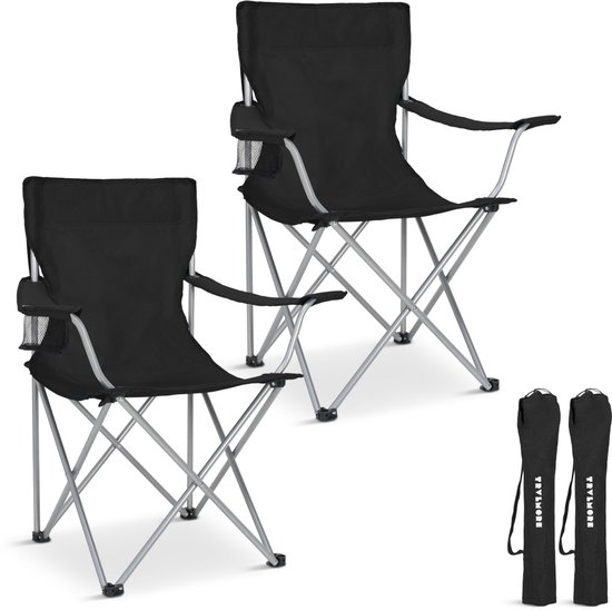 TRVLMORE Campingstoelen - Opvouwbaar - 2-Pack - 120KG Draagvermogen - Incl. Draagtas - Klapstoel - Visstoel - Kampeerstoel - Vouwstoel - Zwart
