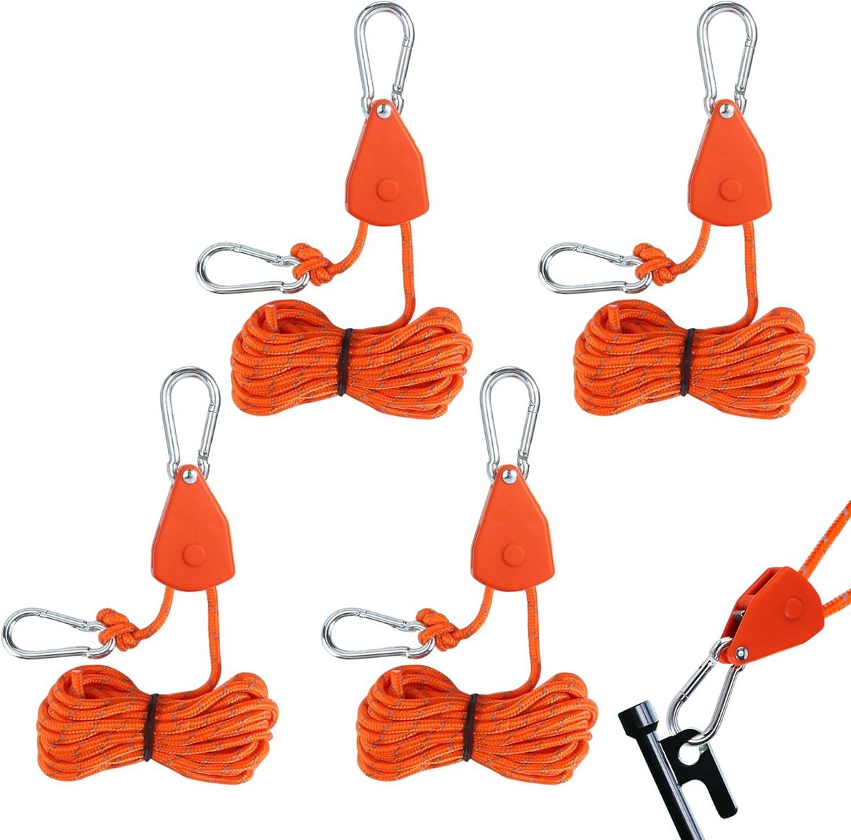 Verstelbare touwratel set - 4 stuks, 4 mm - Voor het stevig vastzetten van touwen