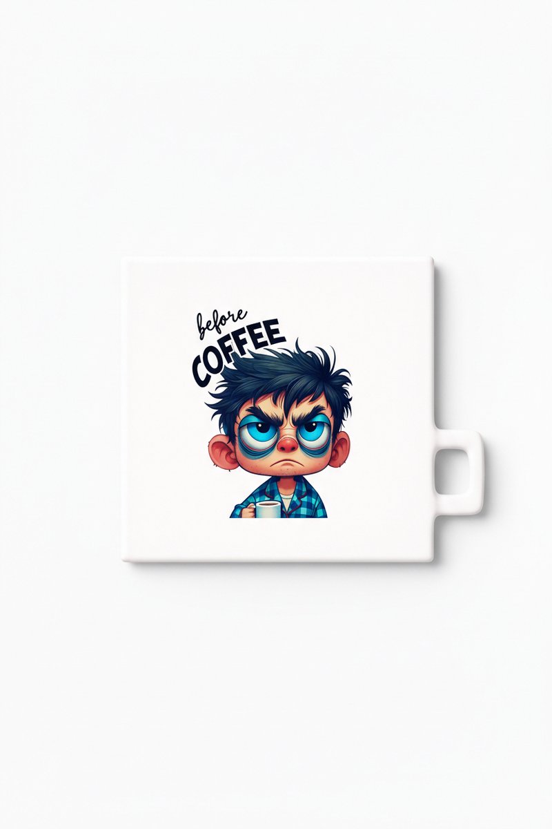 Grappige Before Coffee Keramische Tegel – Chagrijnige Cartoon Ochtend Quote Decoratieve Ca