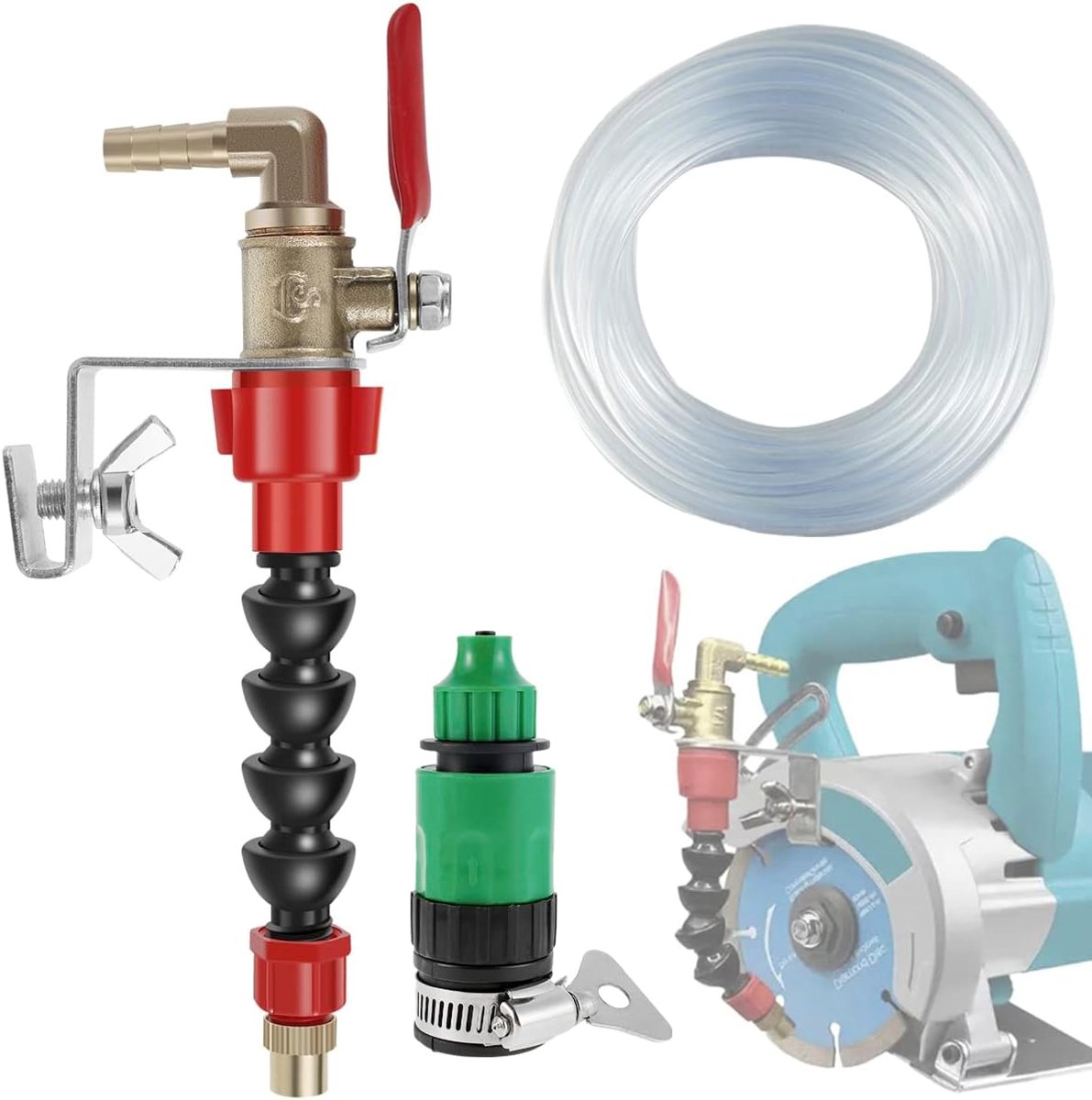 Stofafzuigset voor snijmachines met watersproeier, 10 meter waterslang + universele connector, universele stofsproeier, geschikt voor CNC-bewerking, hout- en metaalbewerking, hogedruk koelsproeiset