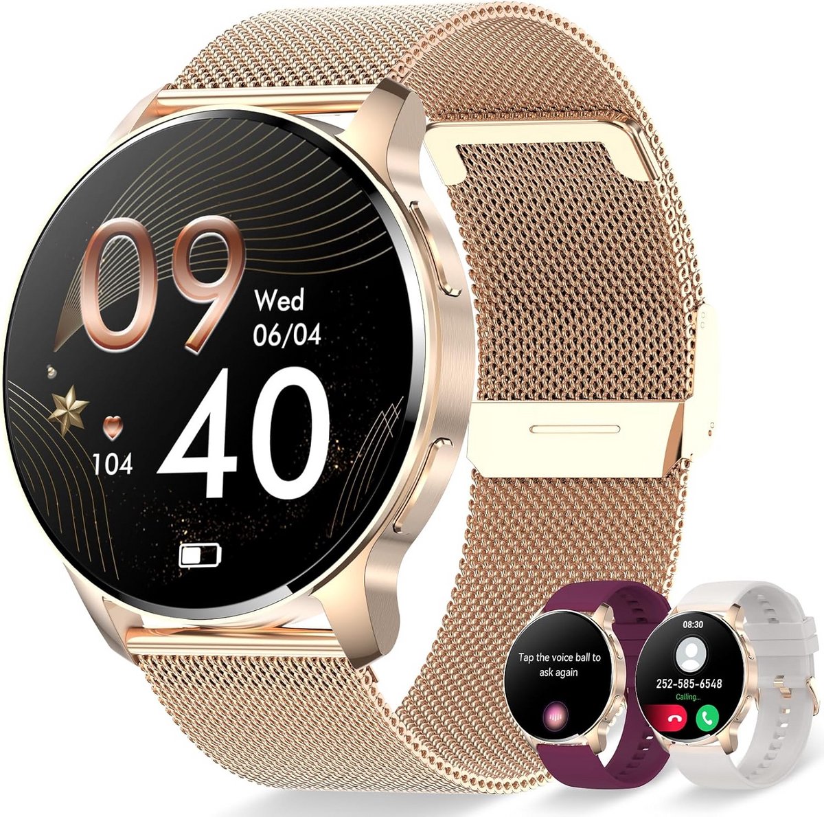 Smartwatch Dames met Oproepen, Hartslagmeter, SpO2 en 20 Sportmodi - Compatibel met Android & iOS