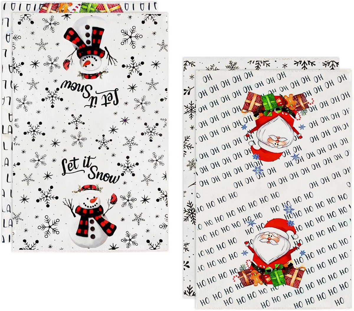 Set van 4 Kerst Theedoeken 40x60 cm voor Feestelijke Keuken en Tafeldecoratie