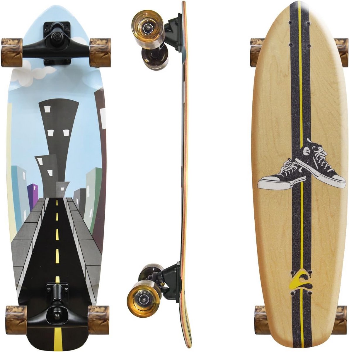 Compleet Cruiser Skateboard 33 Inch voor Kids, Tieners en Volwassenen - Double Kick Concave Deck