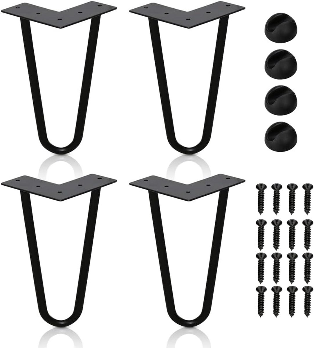 Set van 4 Zwarte Metalen Tafelpoten met 2 Stangen - Meubelpoten 15 cm
