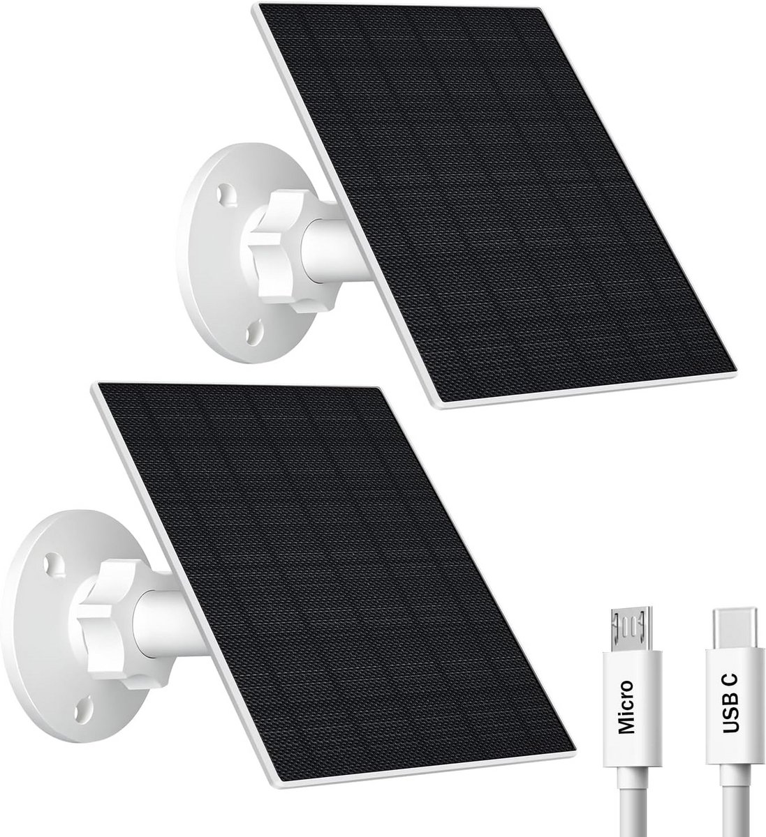 Set van 2x 7W Zonnepanelen voor Buitenbeveiligingscamera's met Micro USB & USB-C Oplader, 360° Verstelbaar