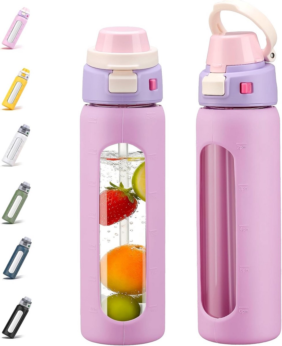 Borosilicaatglazen Waterfles met Rietje 700 ml - Lekvrij en BPA-vrij voor Sport en Reizen