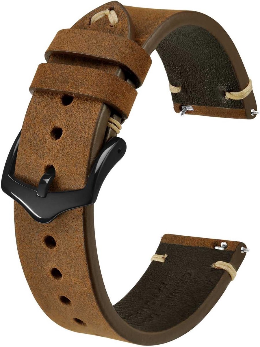 Handgemaakte Leren Horlogeband - Quick Release - Geschikt voor Dames en Heren (18mm, 20mm, 22mm)