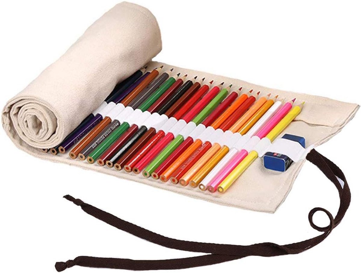 Oprolbare Opbergtas voor 48 Kleurpotloden - Canvas Pennen Etui