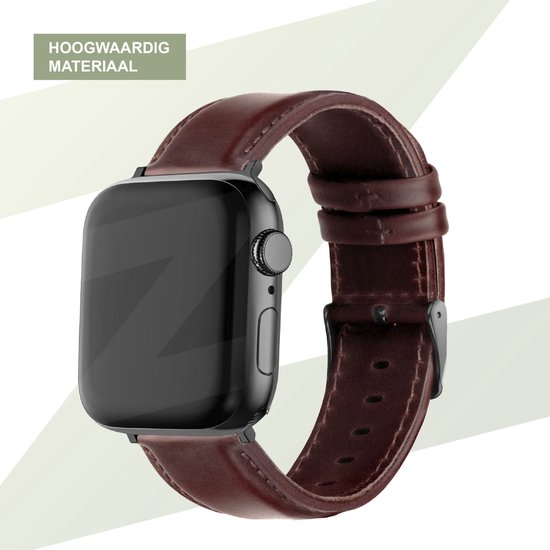 Bracelet en cuir véritable Bandz adapté à Apple Watch 1/2/3/4/5/6/8/9/SE/ Ultra (2) - Taille 42 / 44 / 45 / 49 mm - Bracelet de montre intelligente en cuir de haute qualité - Cuir bracelet avec fermeture à boucle - bracelet Apple Watch en cuir noir