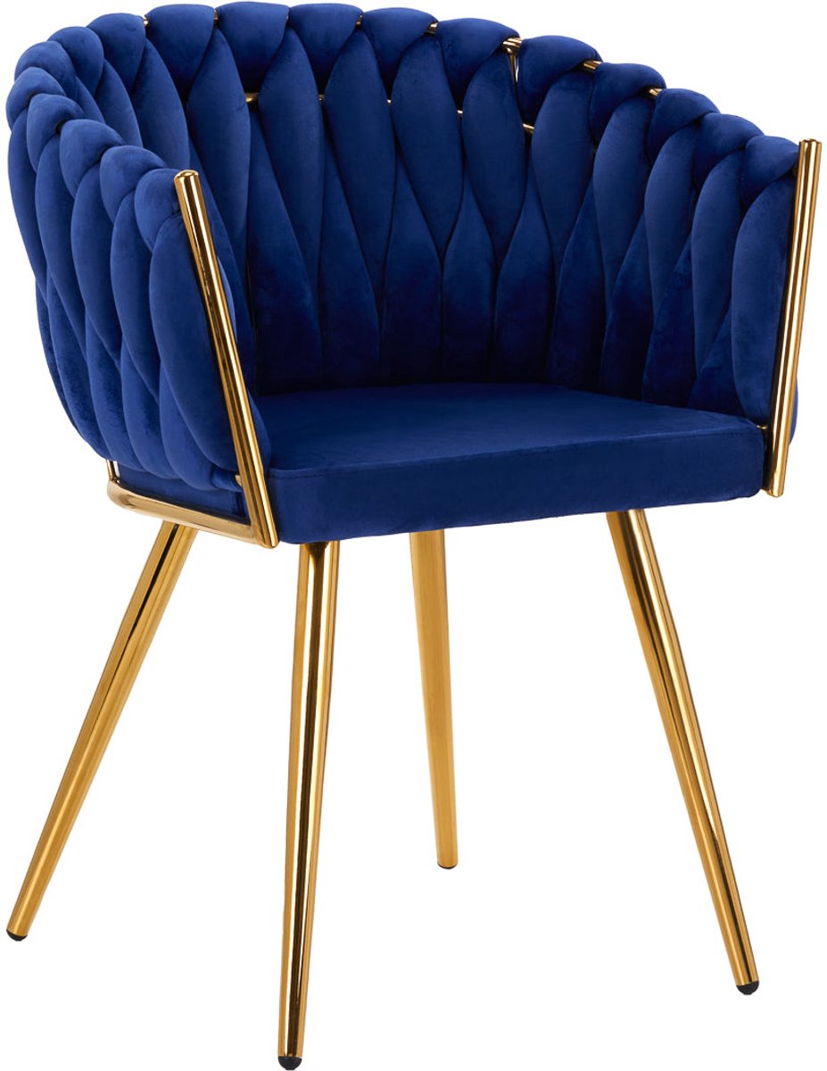 4Rico QS-GW06G Salonstoel Fluweel Marineblauw – Luxe Make-upstoel – Velours – Goudkleurig Frame – Zonder Wielen