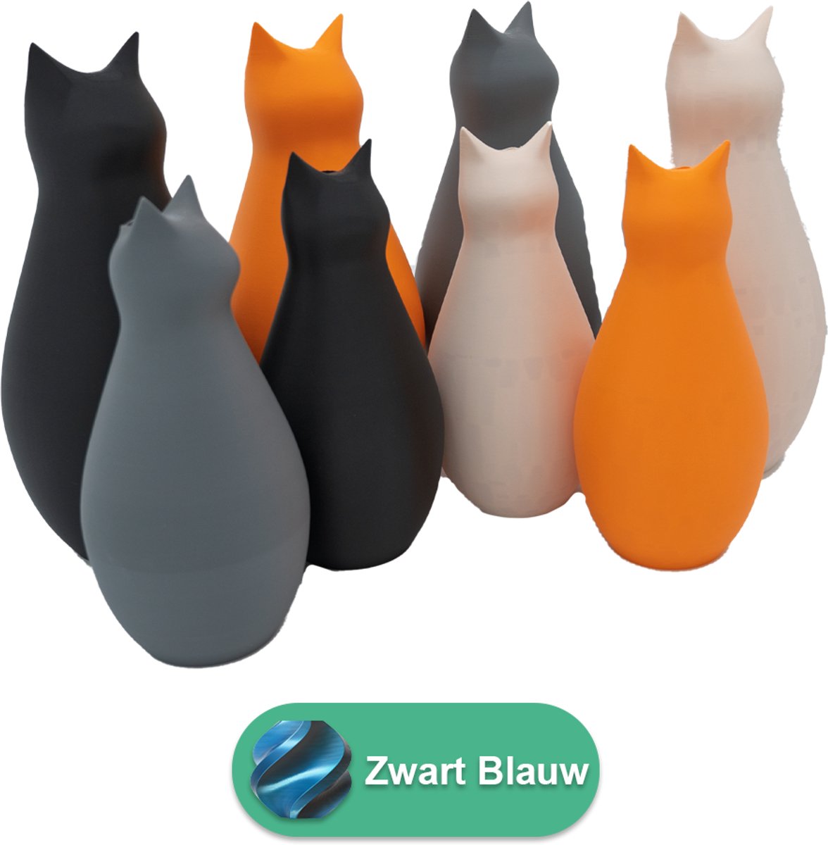 Lovora Mimi Vaas - 3D geprint - Kat - Zwart / Blauw - 30CM