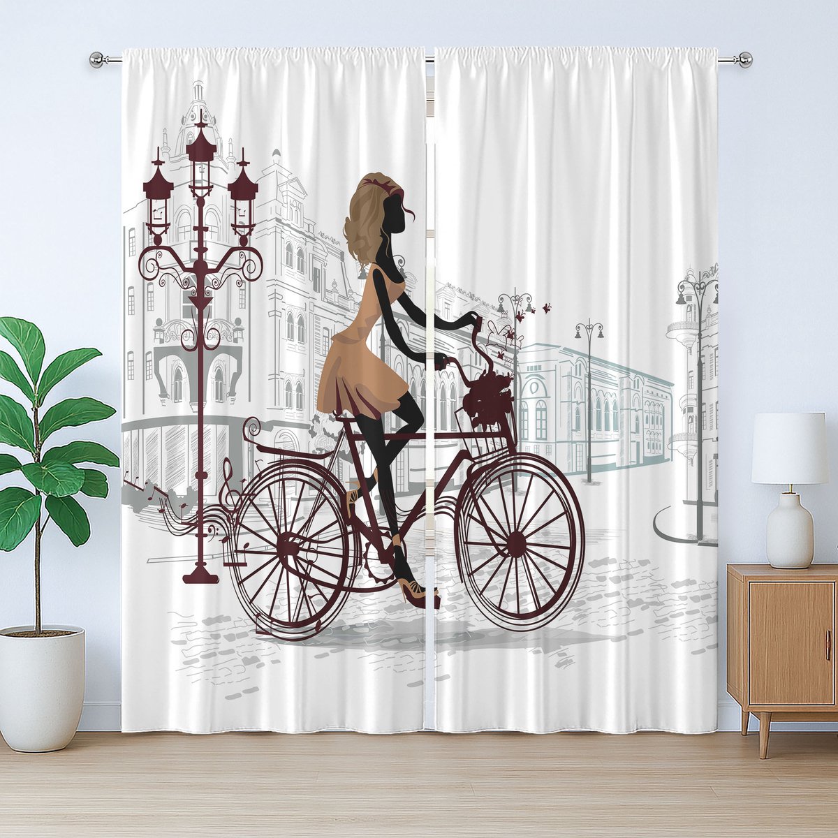 ABAKUHAUS Rustiek gordijn voor tienerkamer, jong meisje in Parijs, slaapkamergordijn met plooien, lussen en haken, 280 x 225 cm, kastanjebruin