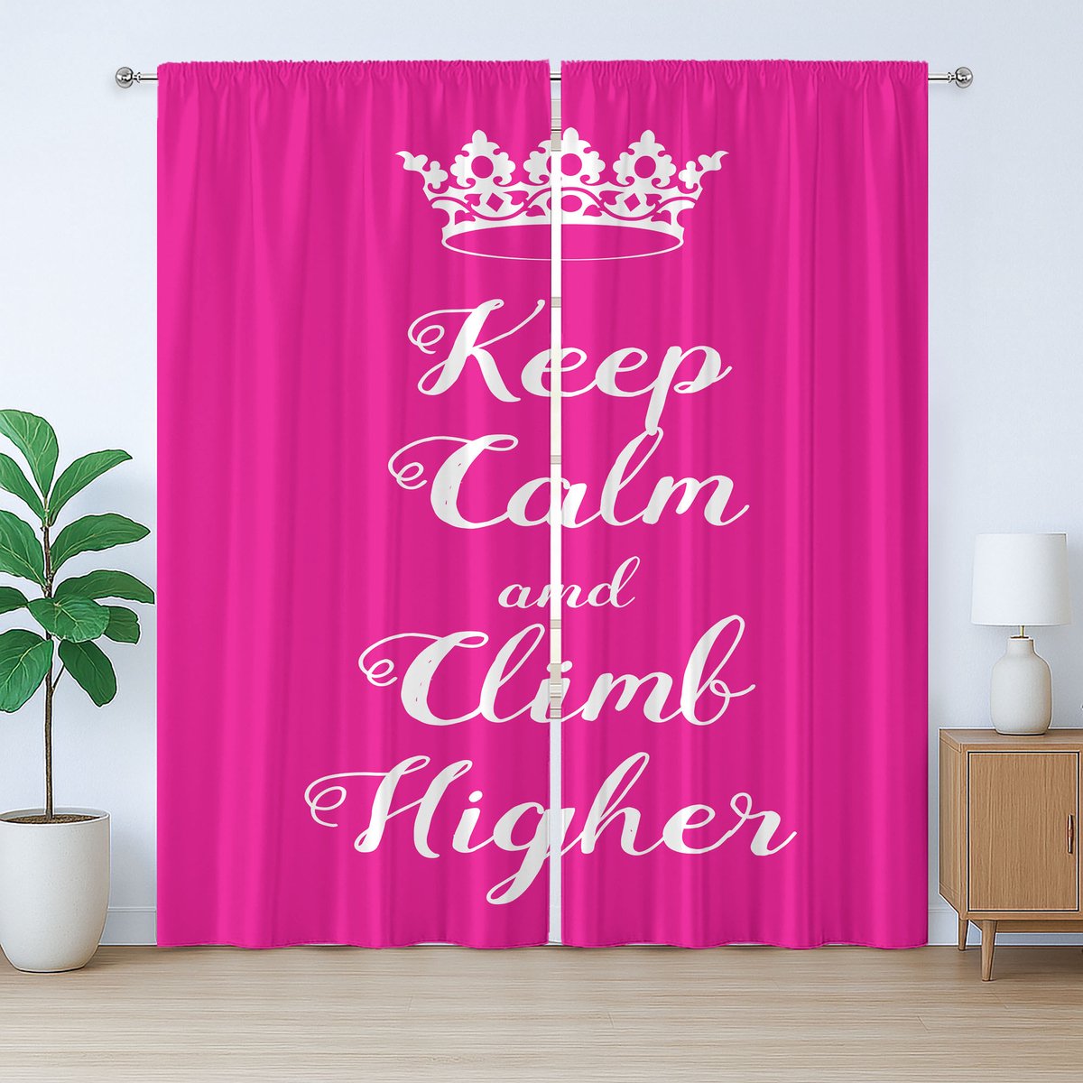 ABAKUHAUS Blijf kalm, rustig Rustiek gordijn, Klim hoger Koninginnenkroon, met lussen en haken voor de woonkamer, 280 x 225 cm, magenta en wit