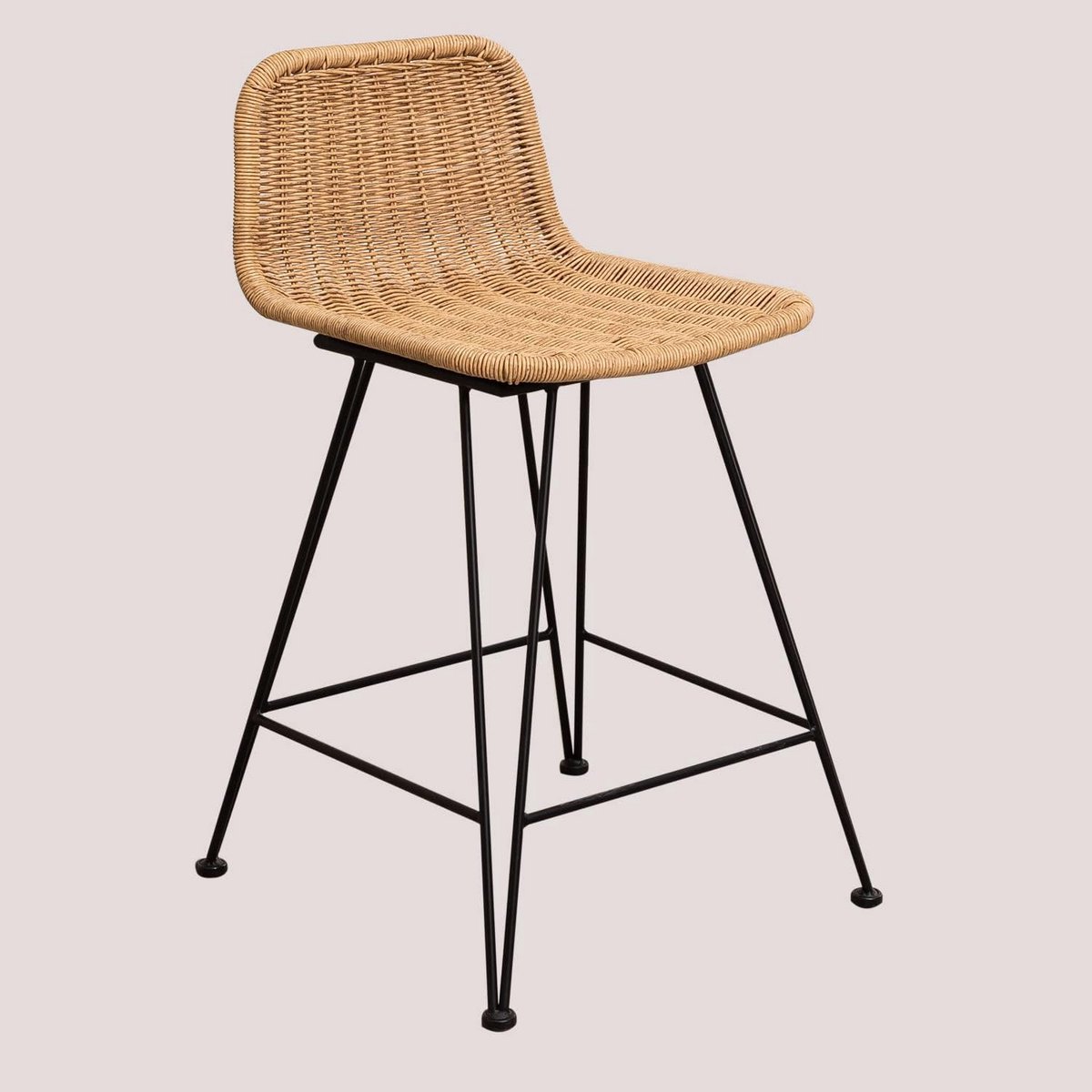 Hoge Rotan Kruk in Boho Stijl met Stalen Onderstel - 62 cm