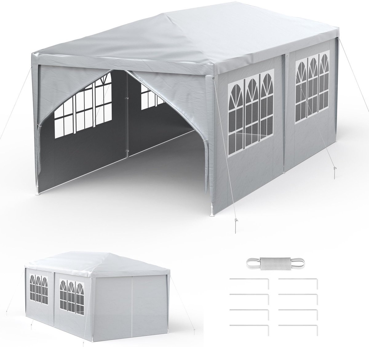 ACXIN Tuinpaviljoen – 3x6 m – 6 Zijwanden – Watersdicht Partytent – Stalen Constructie – Zonbescherming – Grijs