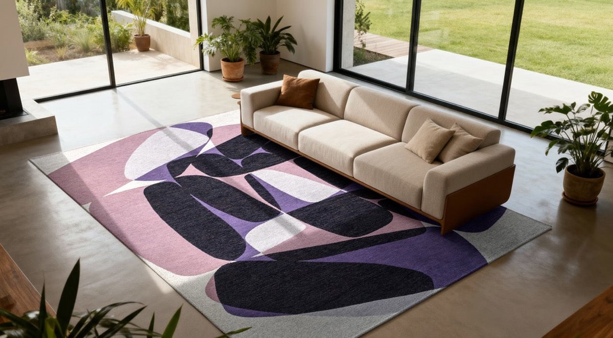 Wasbaar Binnen & Buiten Vloerkleed - Louis De Poortere Stones Eclipse - Laagpolig Tapijt - Gerecycled PET - Made in Belgium - Circulair paars, foto 2