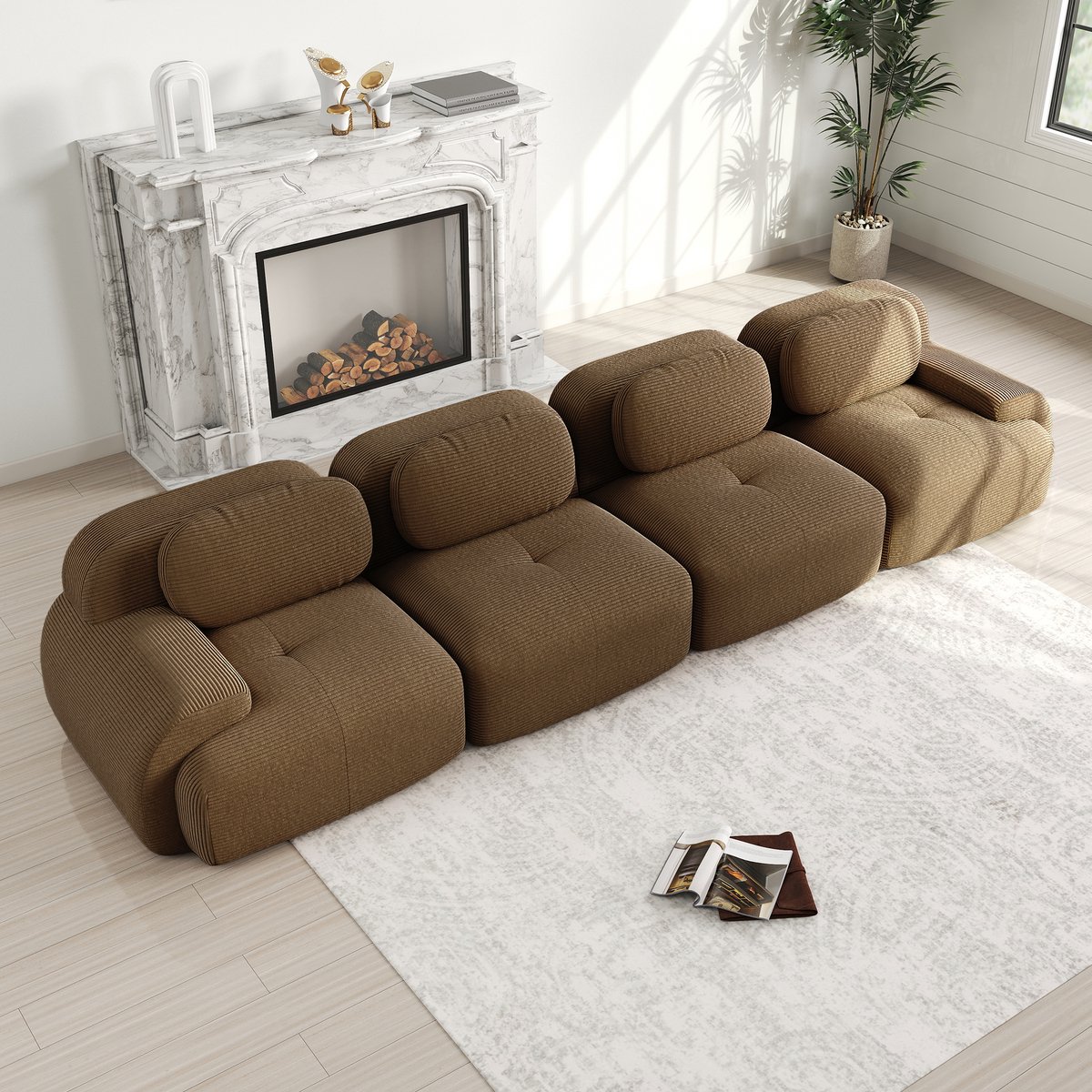 FloraGrace Modulaire Hoekbank 4 Zits - Zachte Corduroy Bekleding En Ergonomische Armleunin