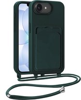 Hoesje Geschikt voor iPhone 17e Hoesje Siliconen Case Met Koord - Hoes Geschikt voor iPhone 17e Hoesje Backcover Met Telefoonkoord - Telefoonhoes - Donkergroen
