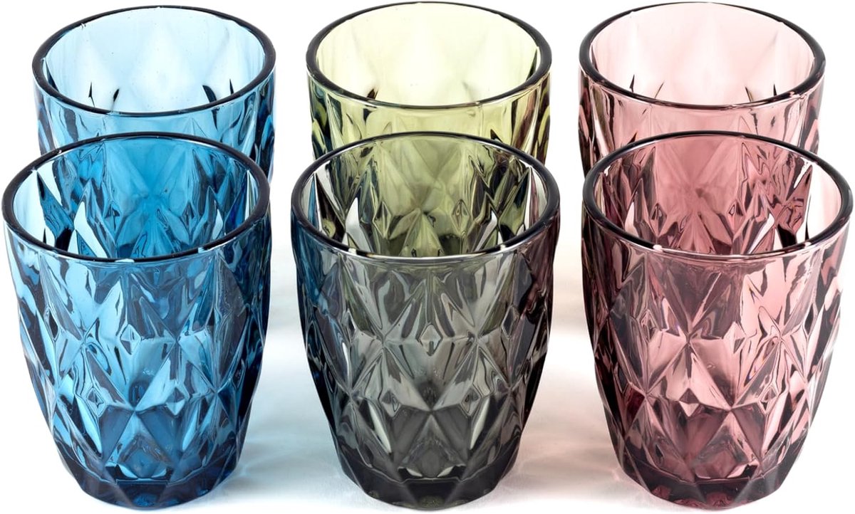 Glazen Set - Drinkglazen - Kleurrijke Tafel - Vaatwasmachinebestendig - 300 ml - Gekleurd