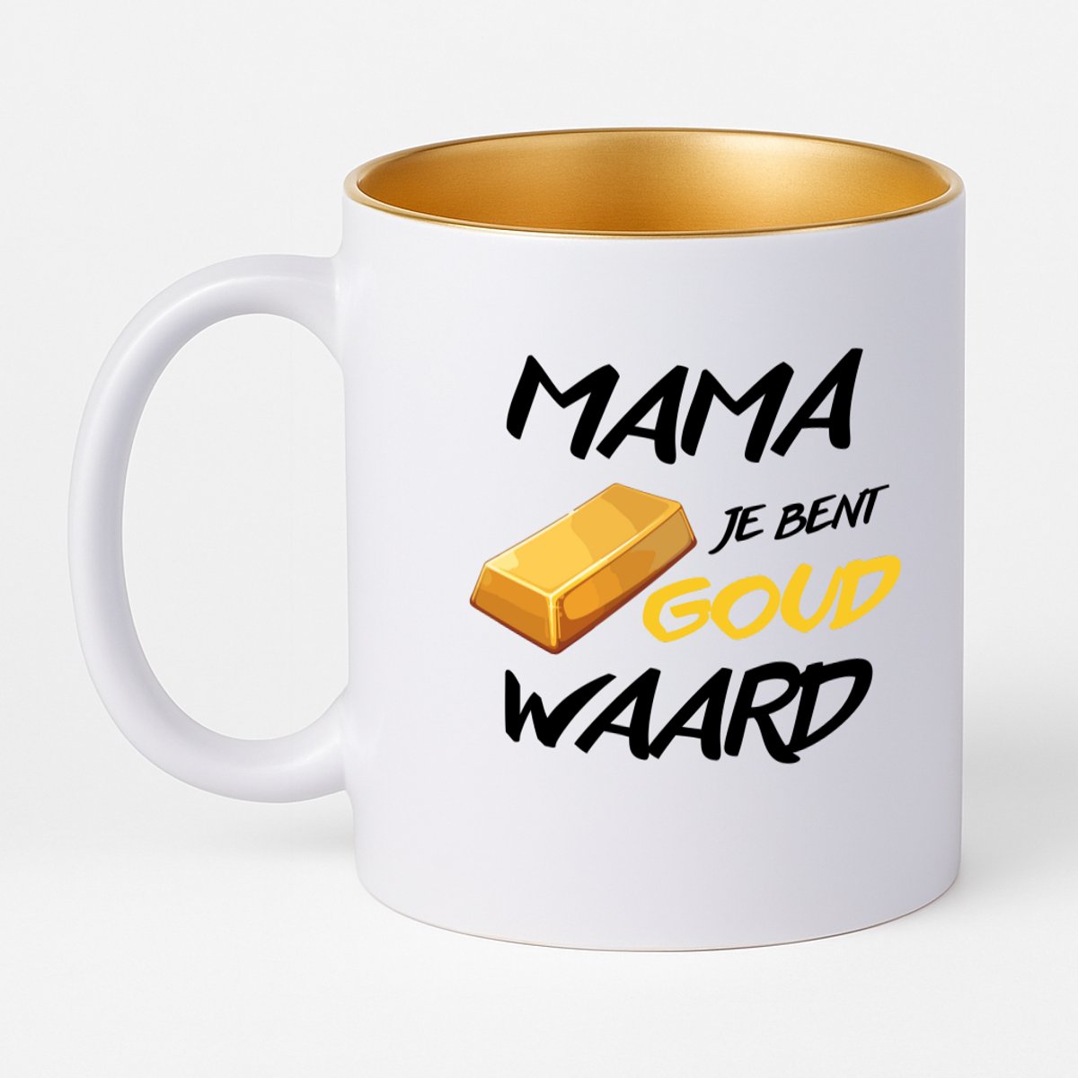 Hacebo® - Mama je bent goed waard koffiebeker met goud kleurige binnenkant - Mama - Liefste moeder - thee mok - koffie beker - Cadeau voor mama - moederdag - Geschenk - Gift - koffiemok - 330 ML
