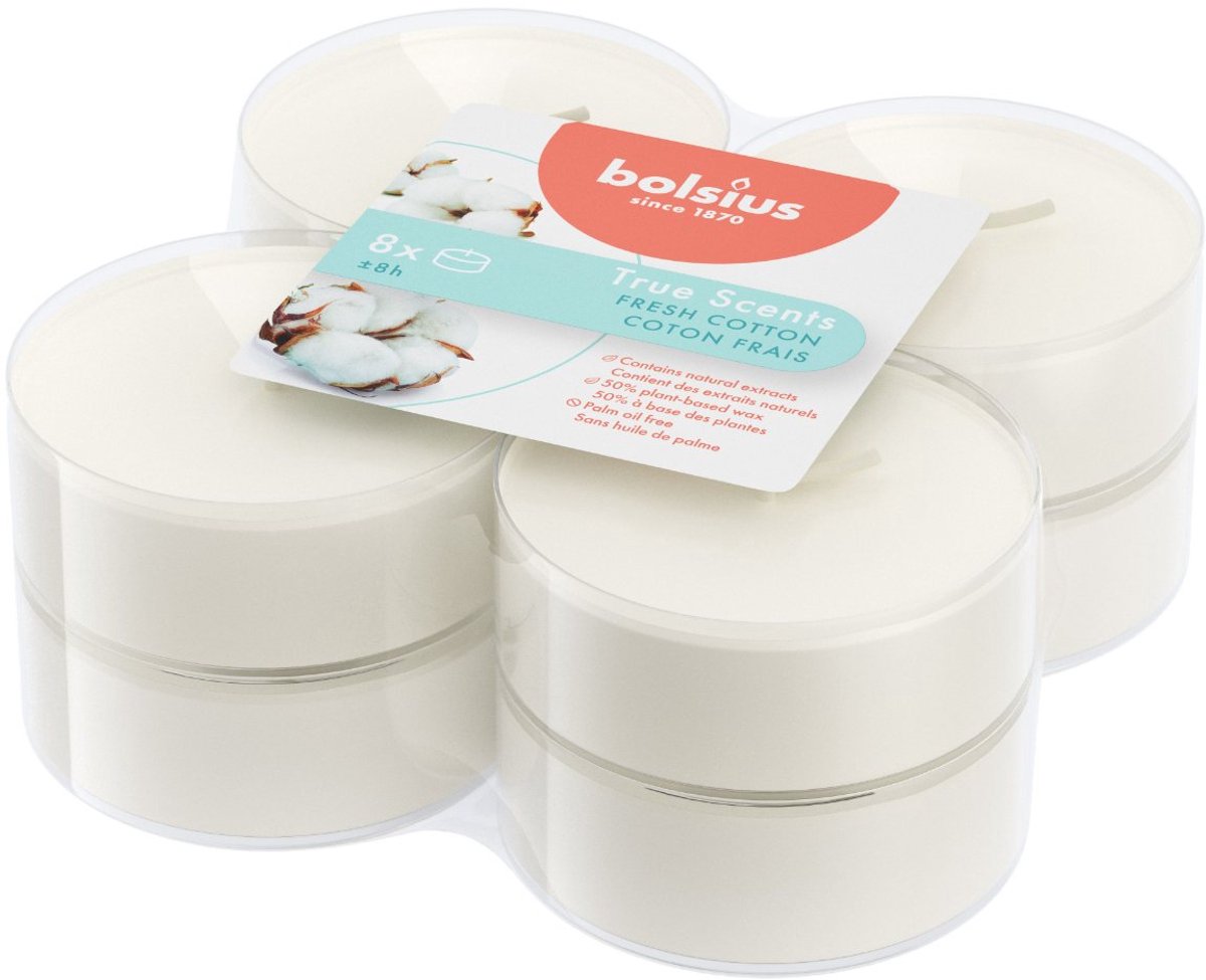 Bolsius Maxi Waxinelichtjes True Scents - Fresh Cotton - 8 Stuks