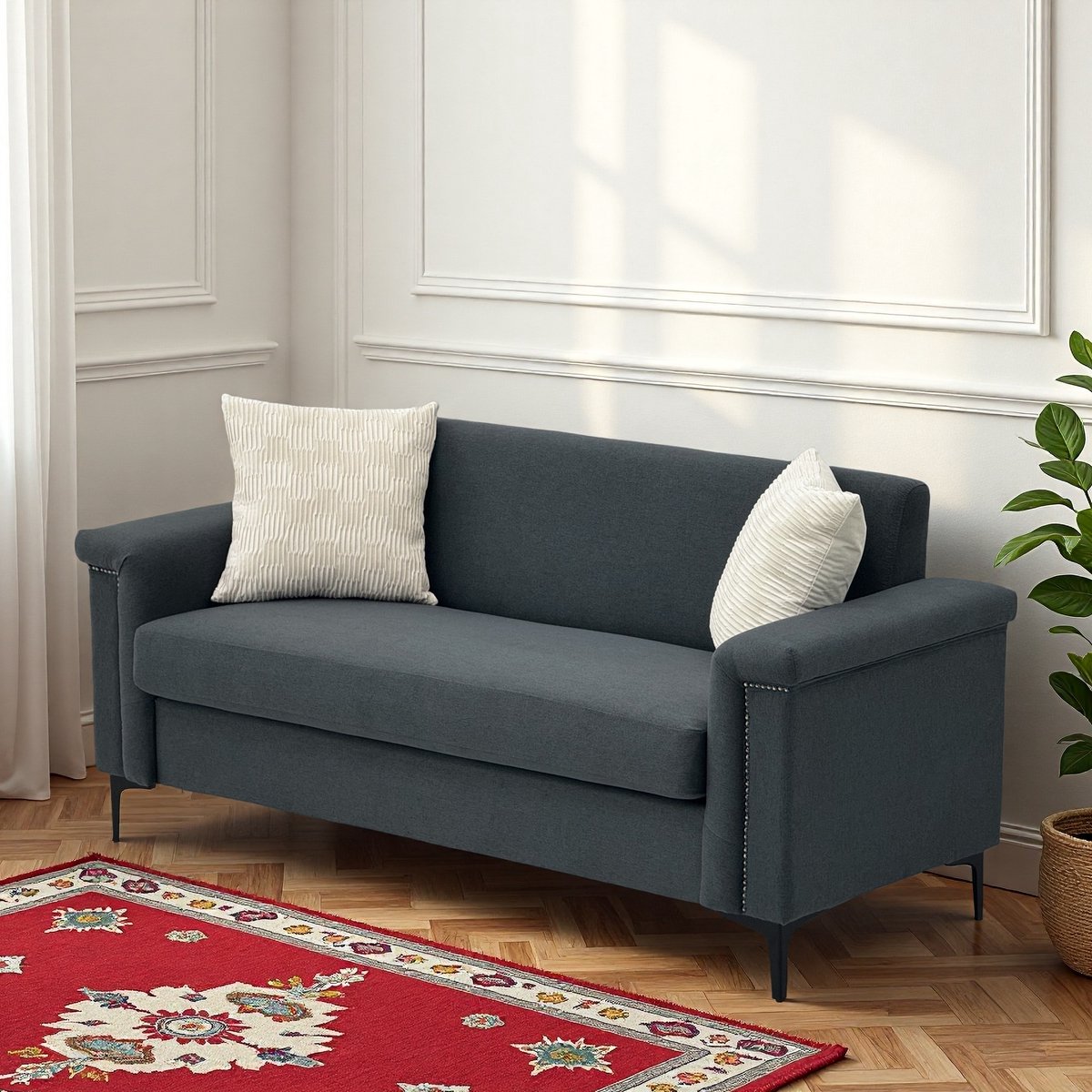 OKWISH 2-Zitsbank 172 X 72 X 82 Cm – Compact En Comfortabel Voor Woonkamer Of Appartement – Hout En Metaal – Donkergrijs