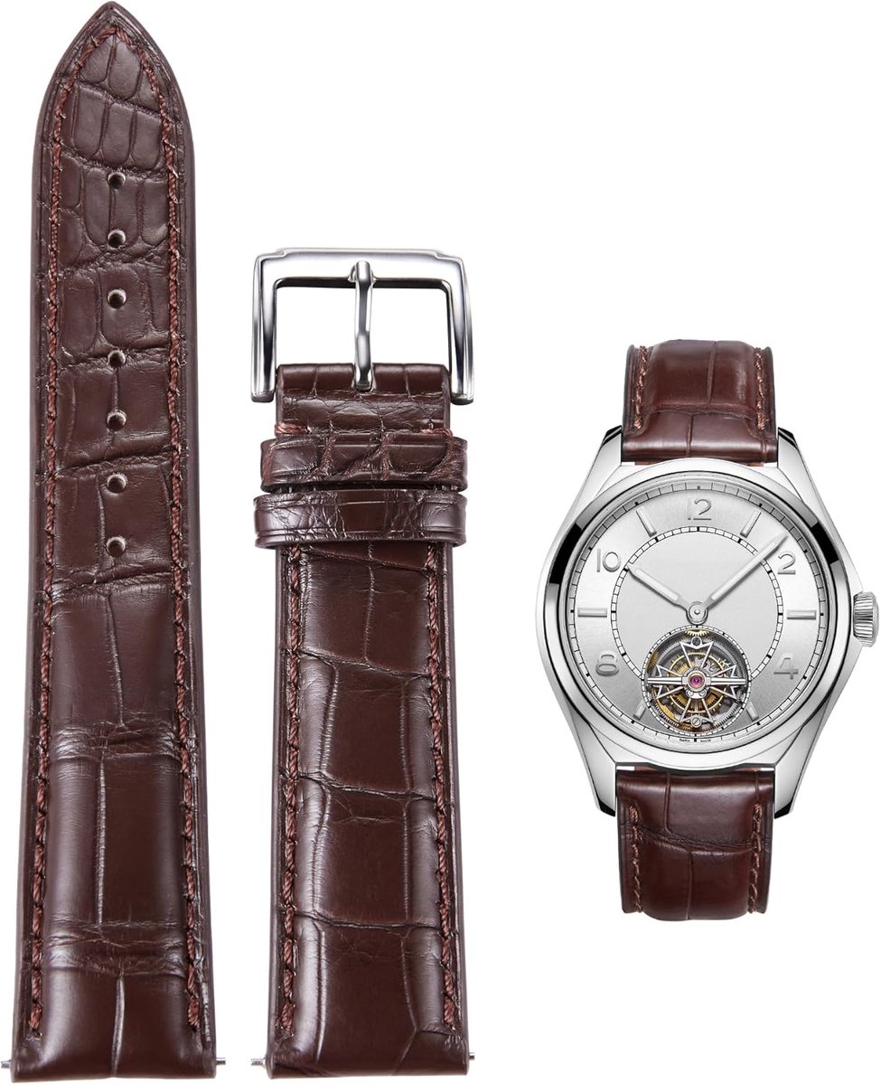 Leren Horlogeband - Krokodillenreliëf Band - Polshorloge Vervanging - Snelspanner Veerpennetjes - 12-24mm Maten - Bruin