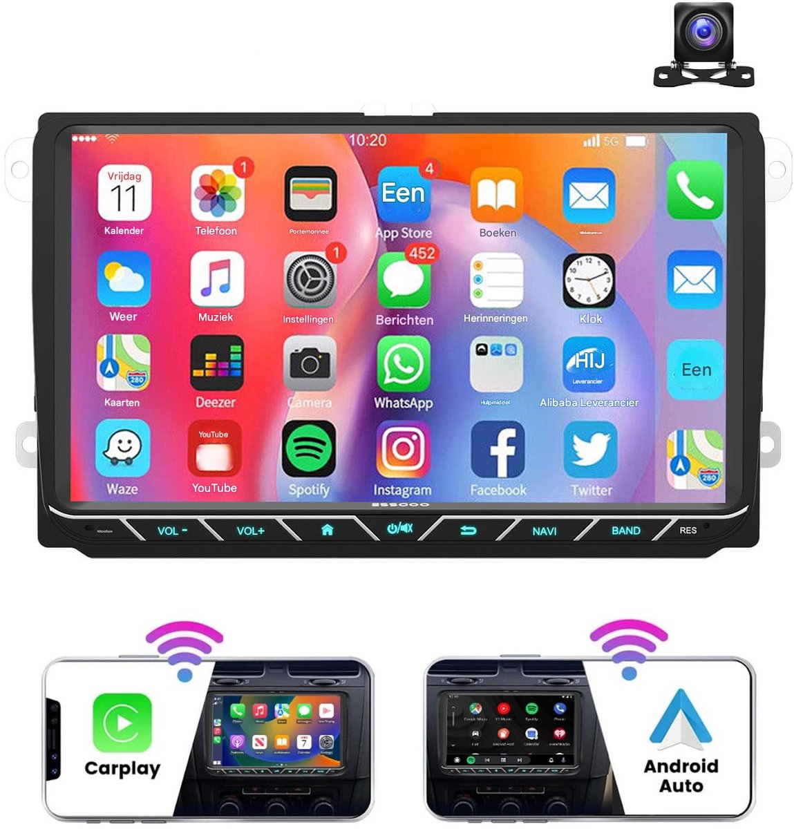 ESSGOO Autoradio geschikt voor Volkswagen VW GOLF 5 6 Passat Touran Tiguan EOS - Draadloos Apple CarPlay & Android Auto - 4GB + 64 GB - Android 15 - navigatiesysteem - Bluetooth & Wifi FM RDS USB - Achteruitrijcamera