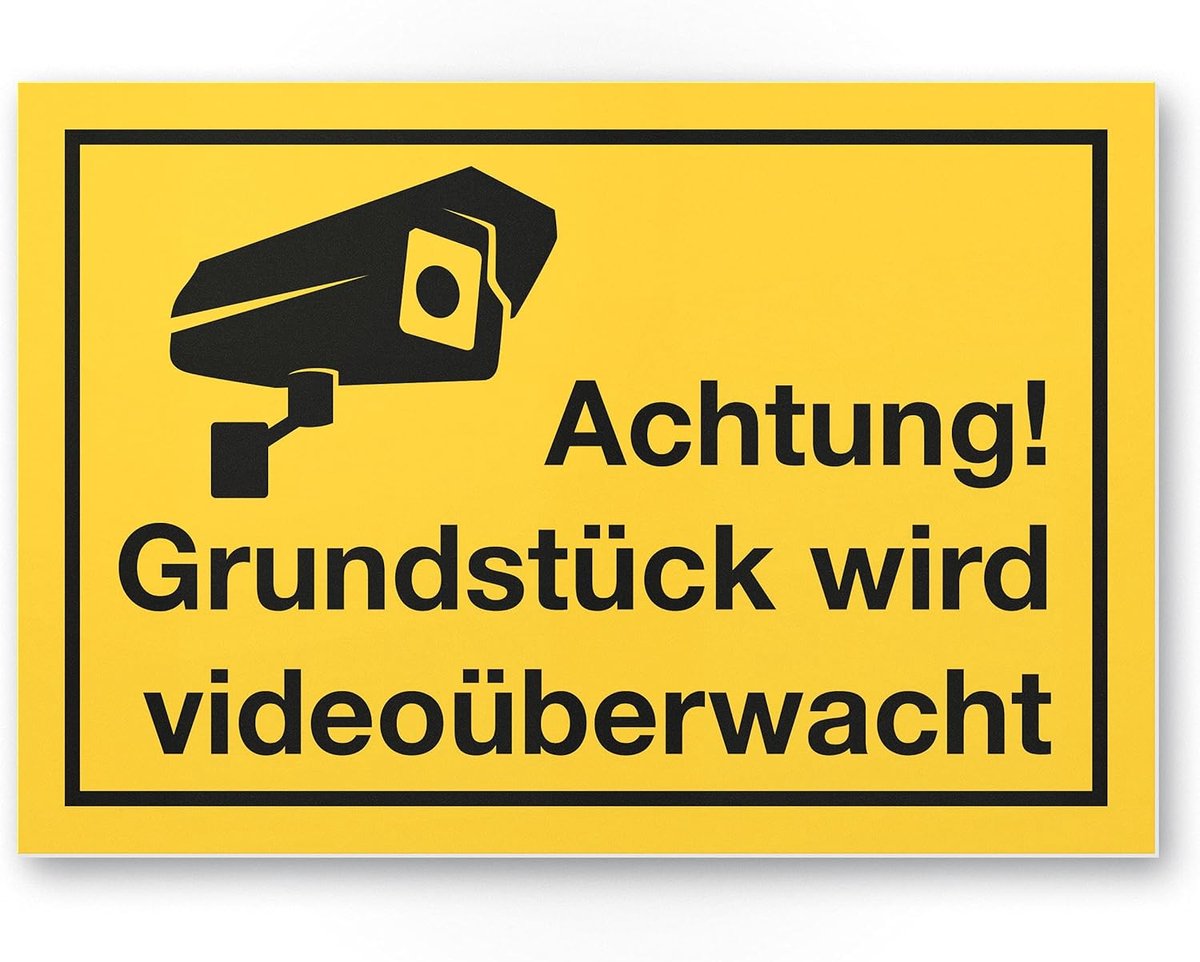 Waarschuwingsbord - Videobewaking Kunststof - Terrein Beveiligen - Weerbestendig UV-Print - 30 x 20 cm - Geel