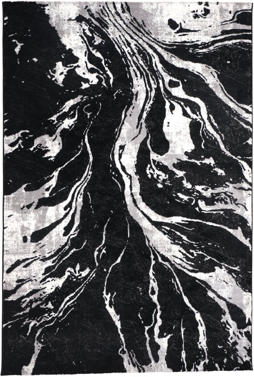 Blanca Vloerkleed – Laagpolig Abstract Marmerlook – Zwart/Grijs – 160x230 cm