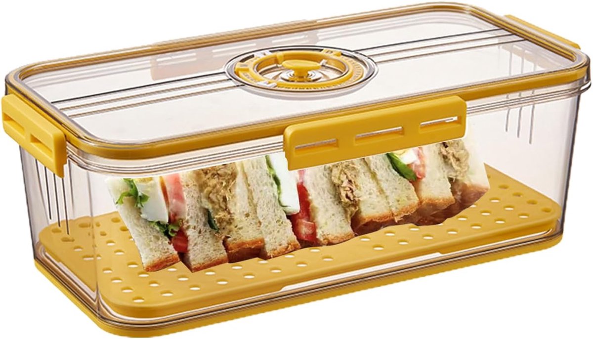 Brood Opslagcontainer Broodbak Vershouder Brood Langer Vers Regelbaar Luchtventiel 345L x 245B x 145H cm Geel