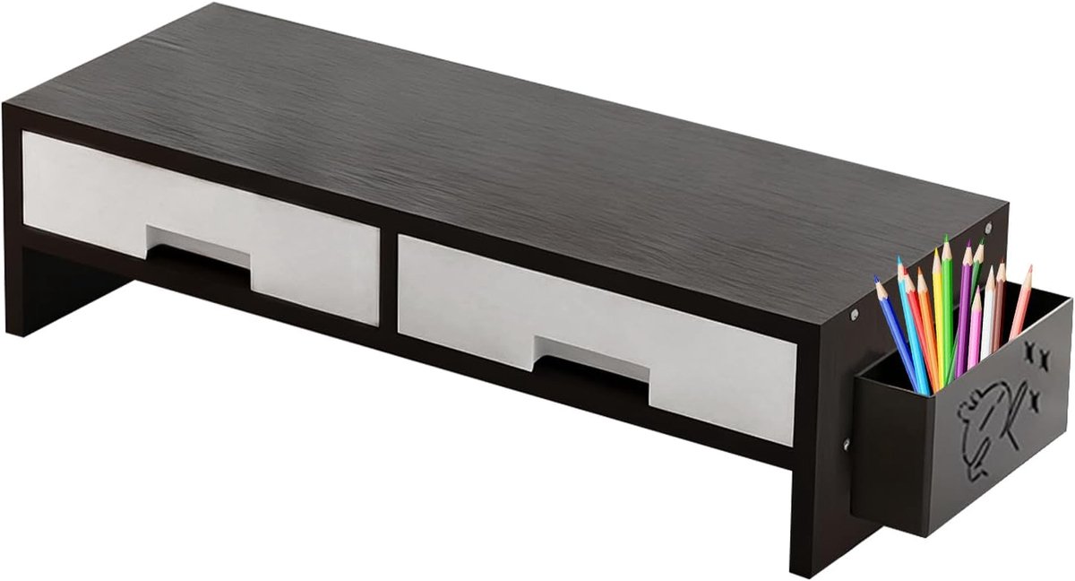Monitor Verhoger - Bureau Organizer - Werkplek Verbeteren - Dubbele Lade - 50cm Breed - Zwart