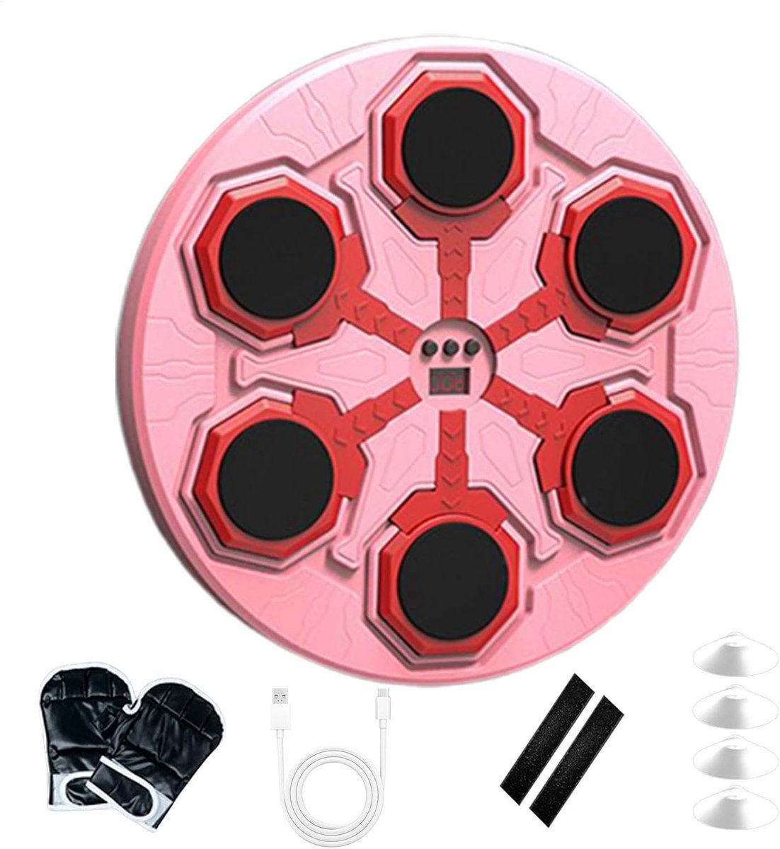 Muziek Boksmachine - Interactief Punch Target - Thuis Fitness - Met Bluetooth Muziek - Diameter 34 cm - Roze