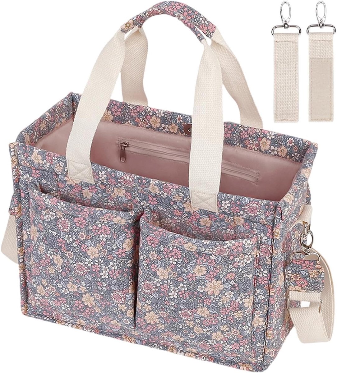 Stijlvolle Luiertas - Bloemenpatroon Tas - Baby Verzorging - Praktische Opslag - 33 x 14 x 25 cm