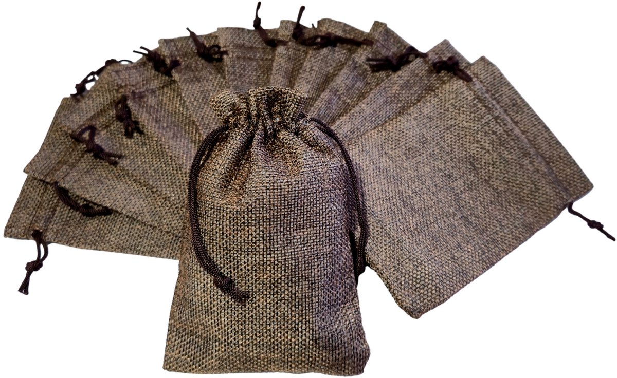 Prigta - Kleine jute zakjes koffie bruin - 24 stuks - 10x15 cm - cadeauzakjes herbruikbaar