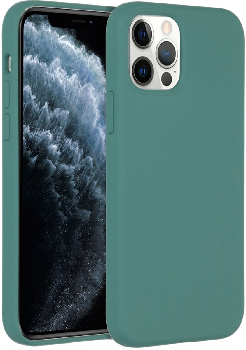 iPhone 12 Hoesje Siliconen - iPhone 12 Pro Hoesje - Accezz Liquid Silicone Backcover - Donkergroen