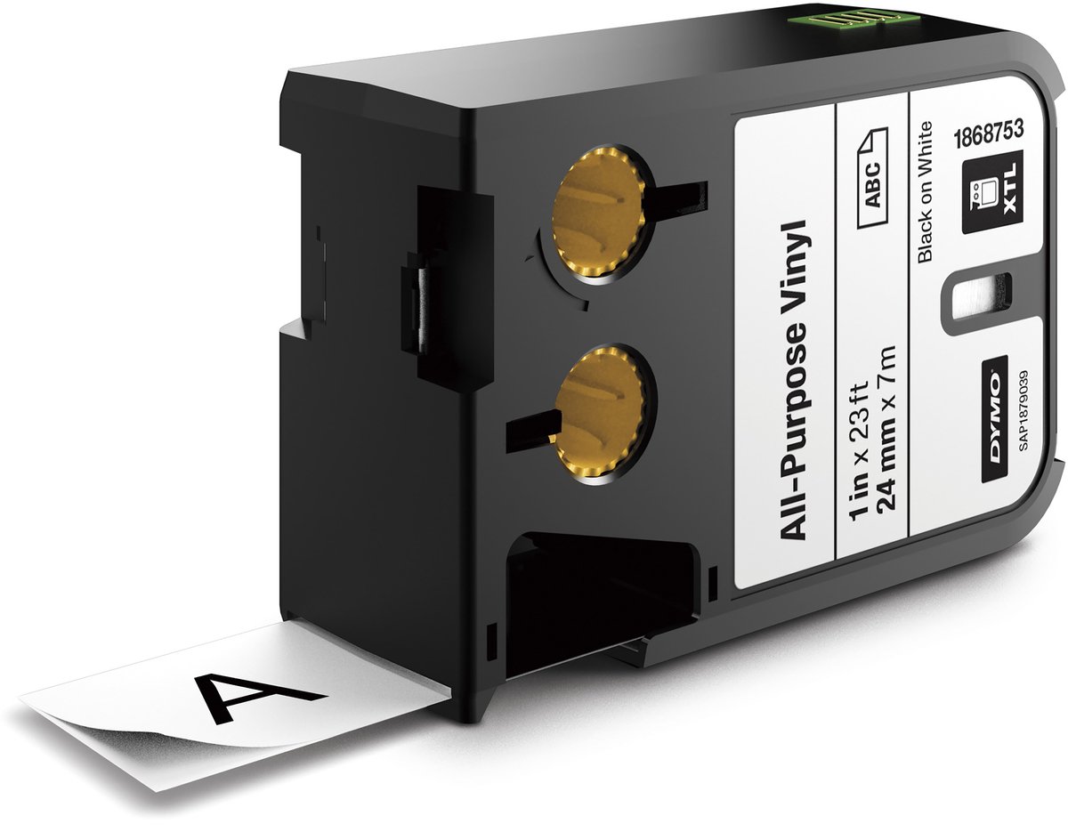 DYMO XTL multifunctionele labels van vinyl | 24 mm x 7 m | zwart op wit