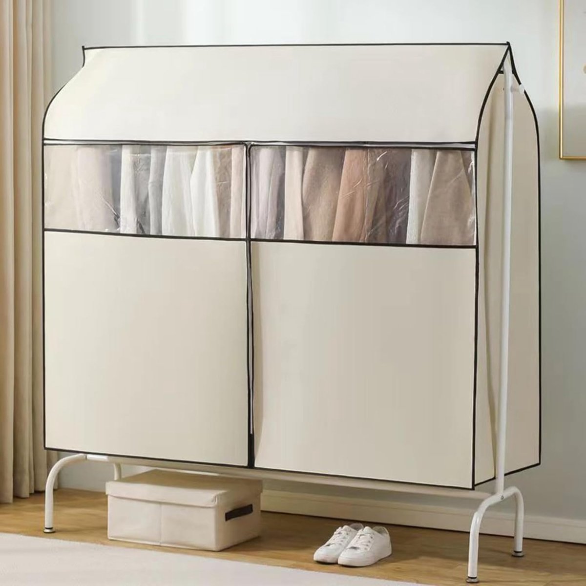 Kleding Rail Cover - Garderobe Beschermer - Stofvrij Houden - Ademend Materiaal - 150x50x120cm - Beige